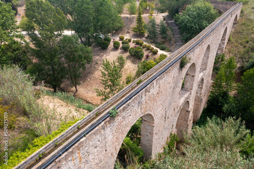 Aerial view of the Sant Pere de Riudebitlles aqueduct. Spain