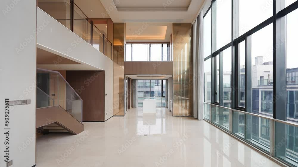 empty corridor with french window in modern office building
