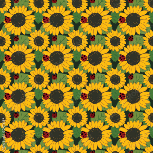 Seamless pattern of cute sunflowers.