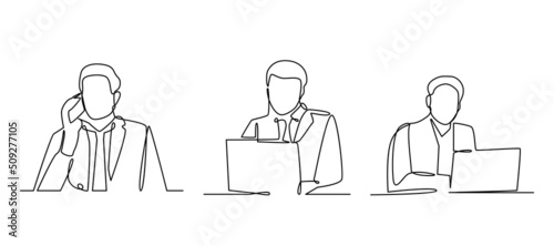 Businessman Computer Working Office Concept Continuous Line Business Abstract Illustration