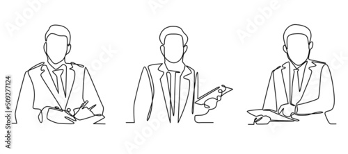 Businessman Hold Tablet Phone Concept Continuous Line Business Abstract Illustration