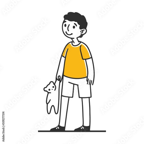 Child with toy in hand. Man in different ages. Male character in ages of infant, child, teenager, adult, old person with cane. Vector illustration
