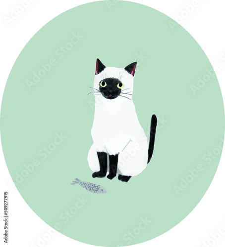 魚をプレゼントしてくるシャム猫のアイコンイラスト【単体イラスト】