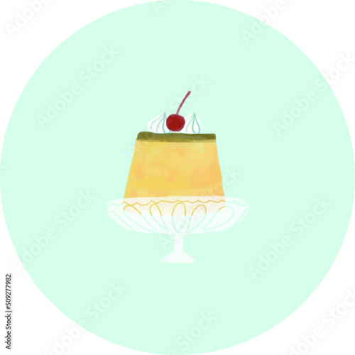 レトロなプリンのイラストのアイコン【ベクター】