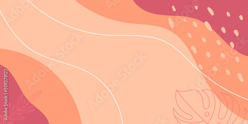 Minimalist abstract pattern background with florals and elements. Modern liquid splashes of wavy shapes in trendy floral style.