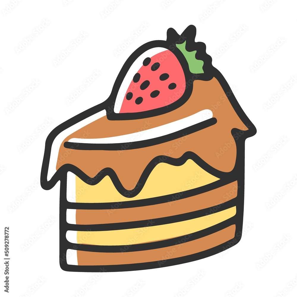 Strawberry cake. Delicious healthy and unhealthy nutrition. Cartoon vector isolated on white background. Good vs bad choice