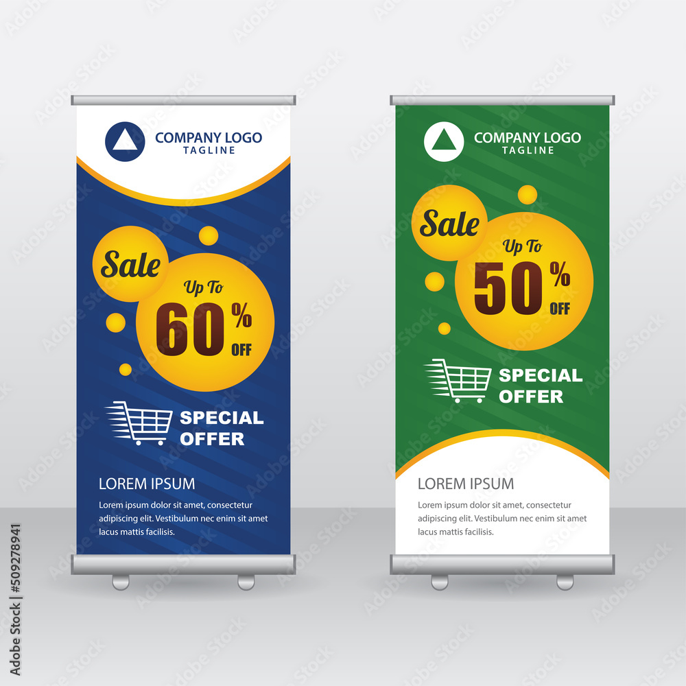Fototapeta premium Sale Roll Up Banner Background Vector Template Design