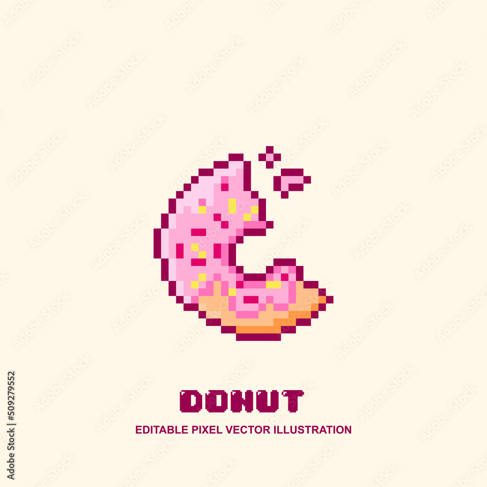 Pixel bitten donut icon vector illustration Pixel bitten donut icon vector illustration