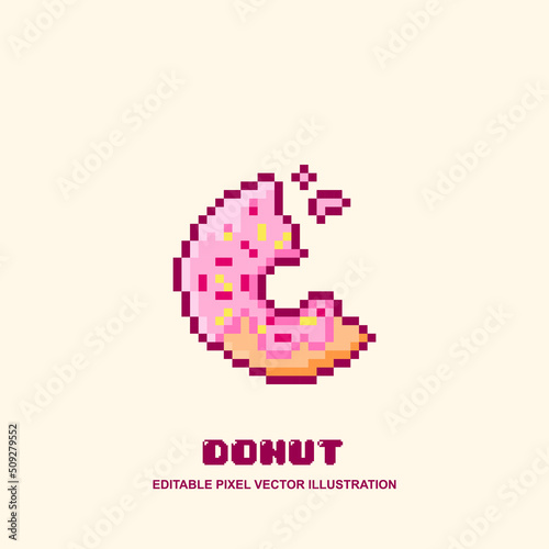 Pixel bitten donut icon vector illustration