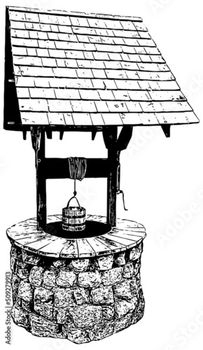 Wishing well sketch vector illustration in black on white background  photo