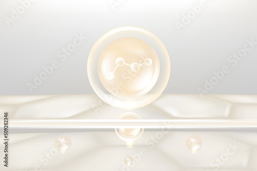 Hyaluronic acid hair and skin solutions ad, white collagen serum drop over skin cells with cosmetic advertising background ready to use, illustration vector.