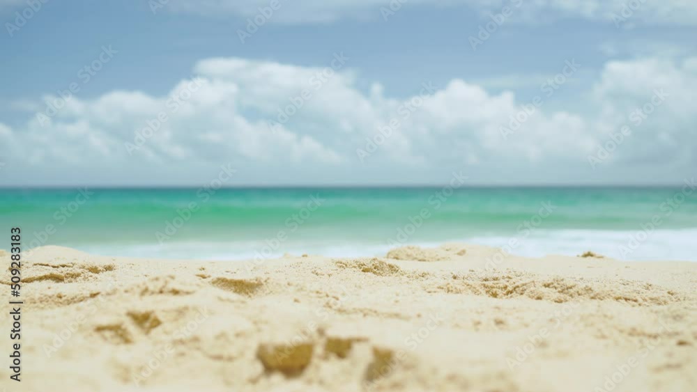 Close-up sand white beach sunny blur sea sky and clouds. Beautiful seaside cloudy summer 4k copy space 2022. no people. Close-up sand white beach sunny blur sea sky and clouds. Beautiful seaside cloudy summer 4k copy space 2022. no people.