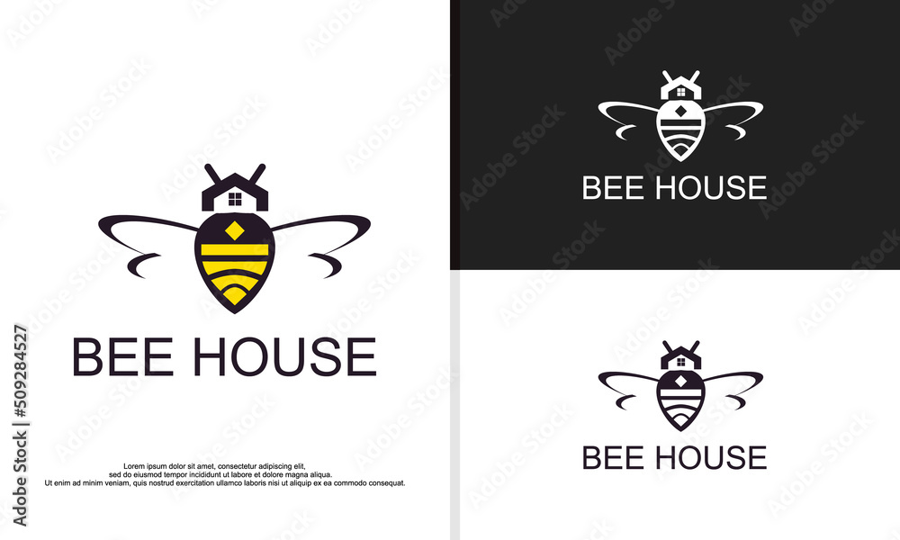 Fototapeta premium logo illustration vector graphic of bee combined with house. suitable for real estate company, etc.