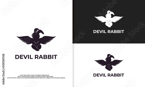 devil rabbit with horn and wing, animal logo design illustration
