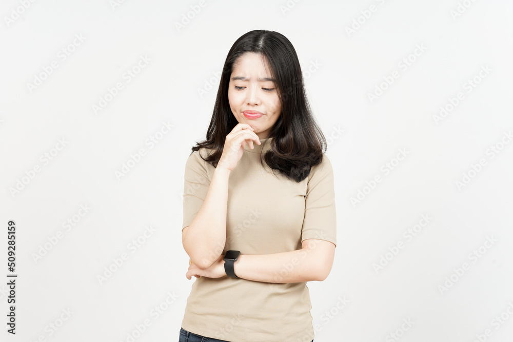 Thinking about something Of Beautiful Asian Woman Isolated On White Background Thinking about something Of Beautiful Asian Woman Isolated On White Background
