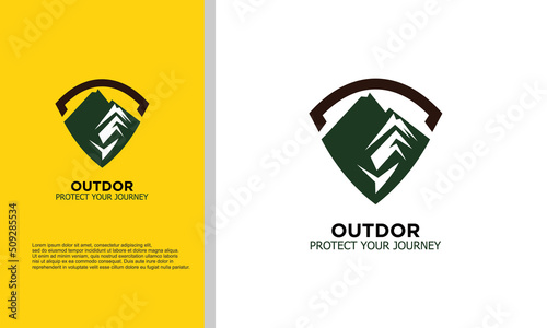 logo illustration vector graphic of mountain combined with shield