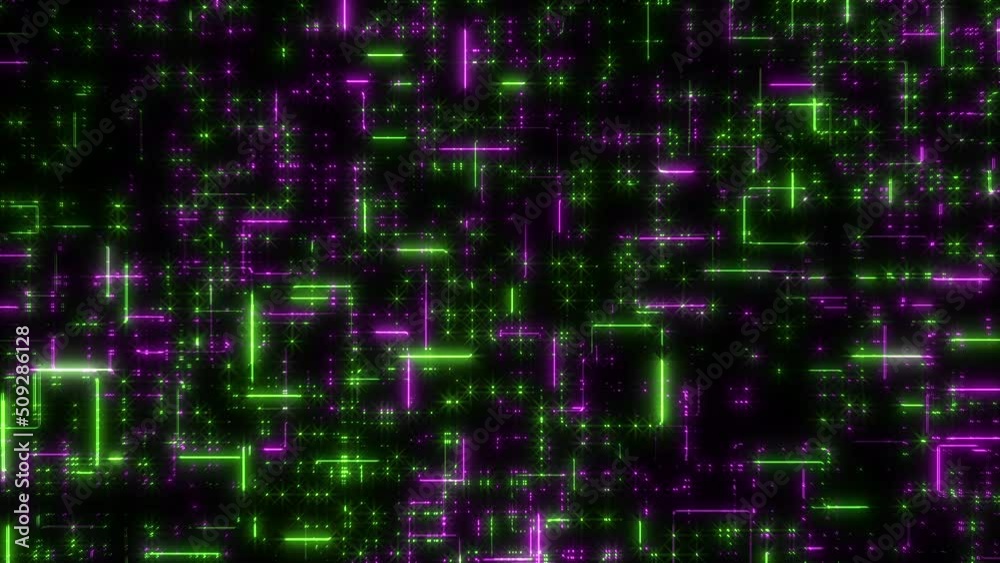 Green and purple neon lines and grid pattern in 80s style, abstract business, corporate and retro style background