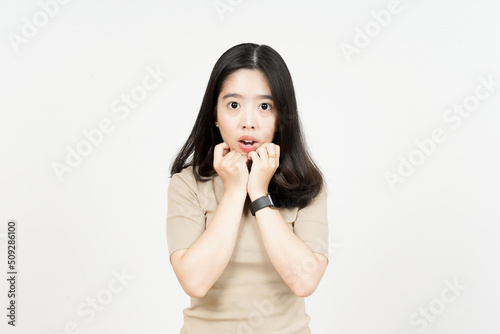 Shocked Face Expression Of Beautiful Asian Woman Isolated On White Background