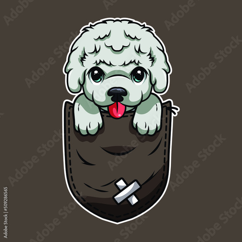 Cute cartoon dog in a pocket