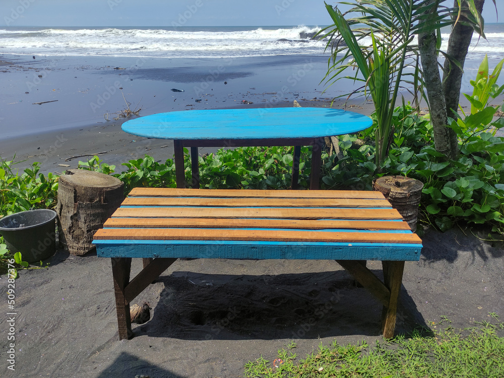 Wooden seating on the beach, while enjoying the view of Antap beach.