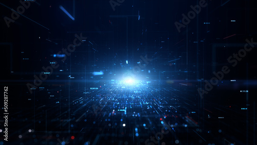 Digital cyberspace and digital data network connections. Digital data hi-speed internet and blockchain connection, Future technology abstract background concept. 3d rendering