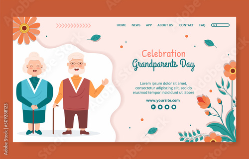 Happy Grandparents Day Landing Page Template Social Media Flat Cartoon Background Illustration