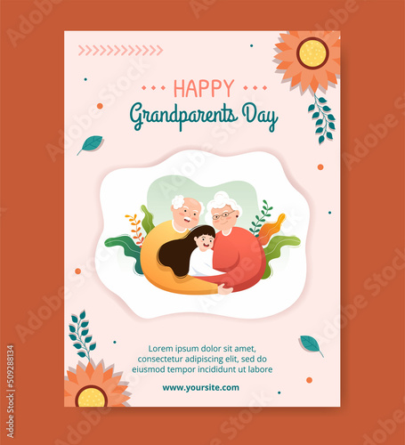 Happy Grandparents Day Poster Template Social Media Flat Cartoon Background Illustration