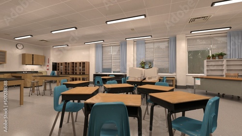 classroom of the school without student and teacher 3d illustration