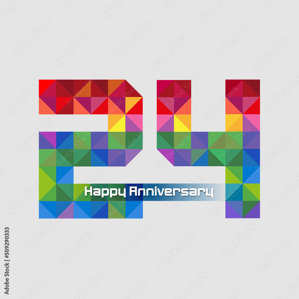 twenty-fourth birthday, modification number 24 for symbol or icon celebration twenty four year happy anniversary, vector abstract.