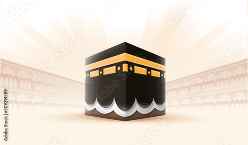 Translation: May Allah Accept Your Hajj and Grant You Forgiveness. Kaaba Vector for Hajj Mabroor in Mecca Saudi Arabia. Hajj Mabrour And The Holy Mecca Greeting Islamic Illustration Background Vector  photo