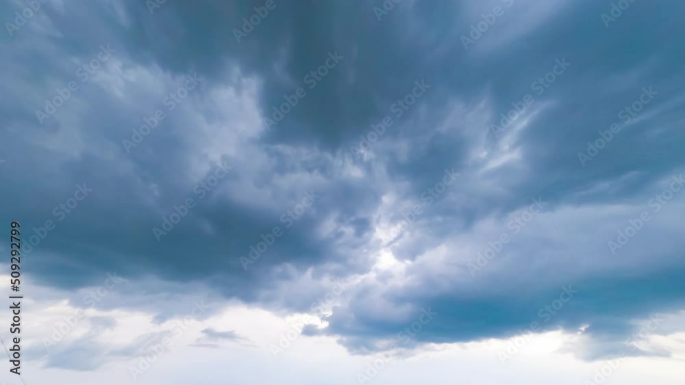 Cloud mass moving around the sky. Dark clouds spreading in the sky. Timelapse low angle view perspective. Cloud mass moving around the sky. Dark clouds spreading in the sky. Timelapse low angle view perspective.