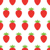 Red strawberries vector seamless pattern background for food and nature design.