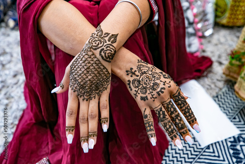 Indian Punjabi bride's wedding henna mehendi mehndi hands close up