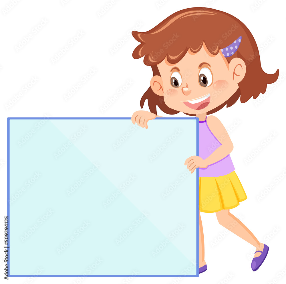Cute girl holding blank board in cartoon style Cute girl holding blank board in cartoon style