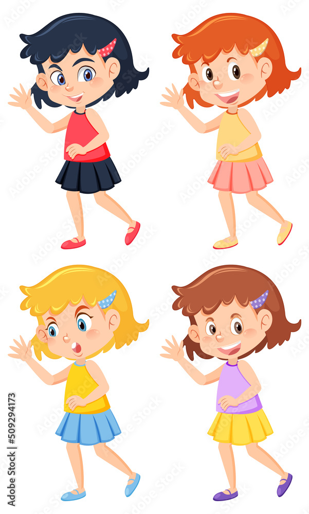 Set of different cute girls cartoon characters Set of different cute girls cartoon characters