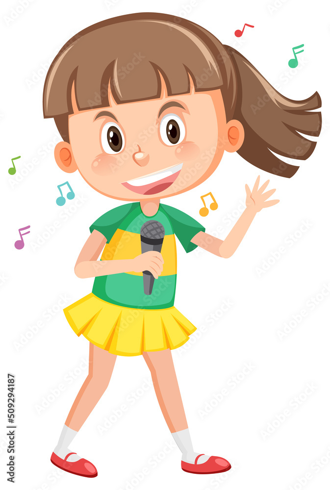 Cute girl cartoon holding microphone singing Cute girl cartoon holding microphone singing