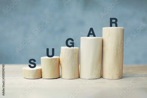 sugar intake. health concept. word wood type.