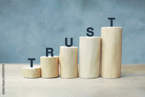 Φωτογραφία building trust. concept. word wood type.