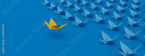 Motivation Concept with Origami Birds on a Blue background. 