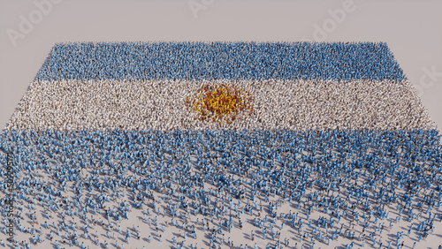 A Crowd of People gathering to form the Flag of Argentina. Argentine Banner on White. photo