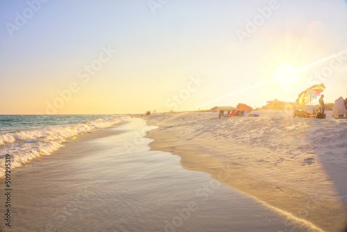 Tela beach scene at sunset
