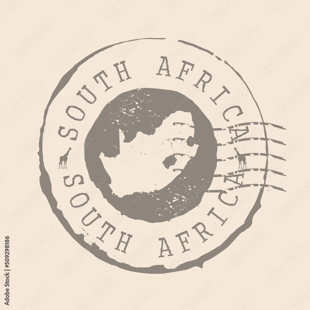 Naklejka premium Stamp Postal of South Africa. Map Silhouette rubber Seal. Design Retro Travel. Seal of Map South Africa grunge for your design. EPS10