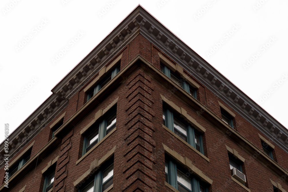 Red brick building corner perspective 