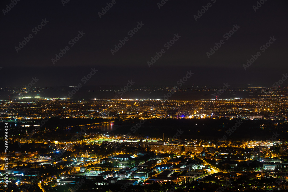 Budapest city lights seen from above at night