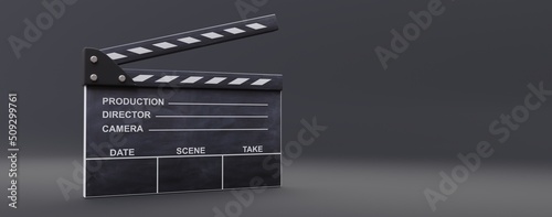 Fotografering Movie clapper, cinema scene clapperboard, gray background