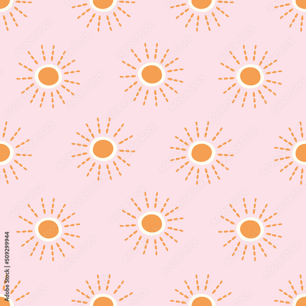 Sunshine background vector pattern. Vector seamless pattern design resource. Boho suns.