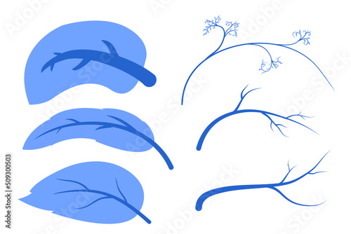 set illustration of leaves blue for ornament frame