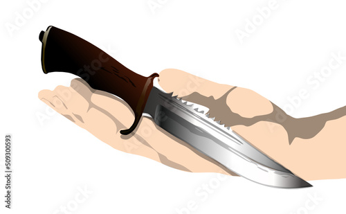 A stainless dagger putting on a hand, realistic illustration, vector