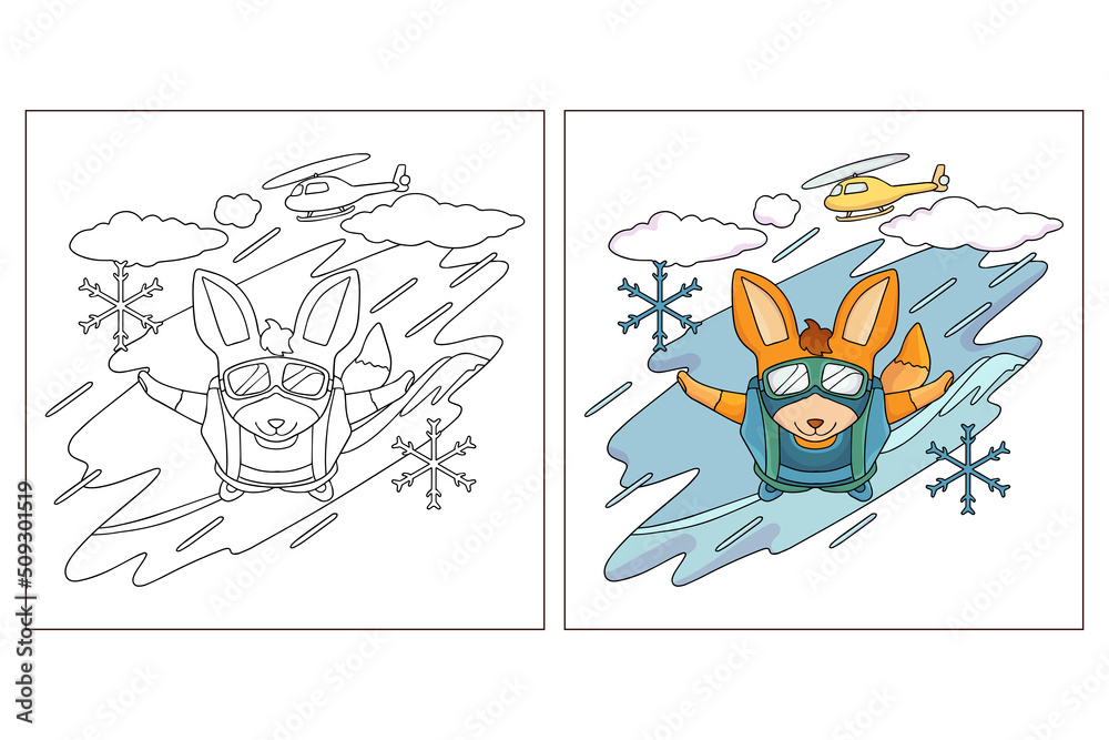 Fototapeta premium Cute_animals_the_skydiver_coloring_page_(3)_(1)