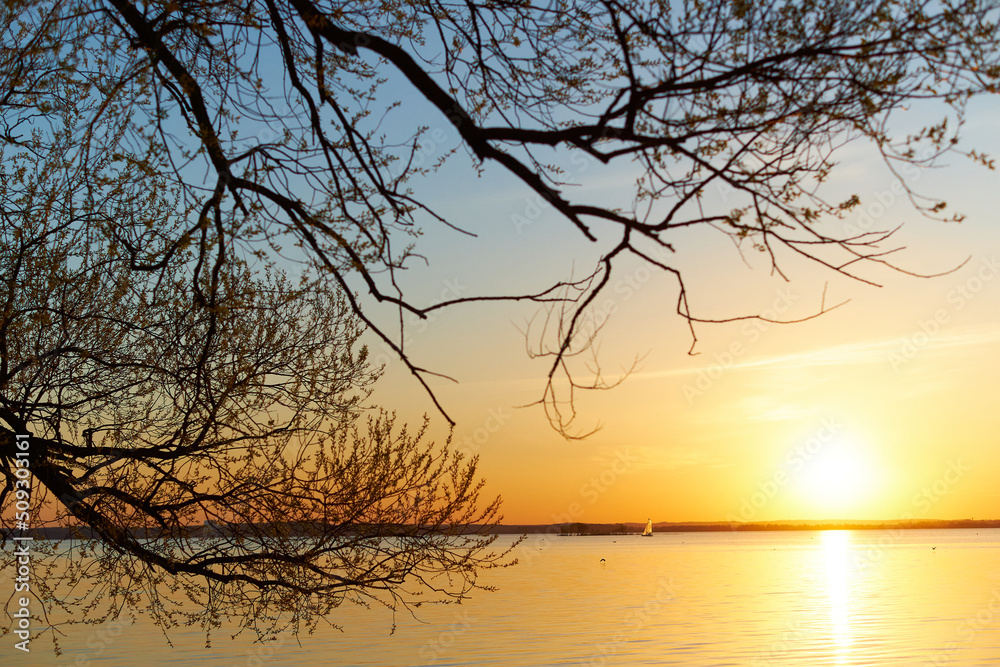 Beautiful summer morning lake landscape with sunrise Beautiful summer morning lake landscape with sunrise